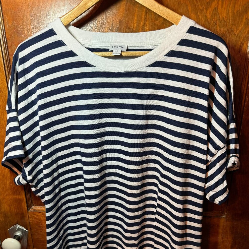J. Crew Antique Blue/White Stripes Crewneck T-Shirt Plus 2X